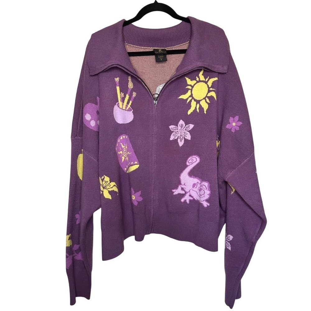 Tangled Sweater Womens 5X Purple Zippered Sweatshirt Rapunzel Pascal Lantern